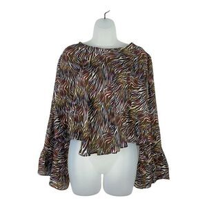 IRO Jeans Tildana Top Women 34 XS Multicolor Zebra Print Silk Bell Sleeve Blouse